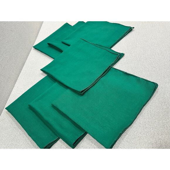 Vintage Handmade Linen Napkins Set of 6 Green Cloth Dinner Napkins 16x17 - Picture 2 of 8